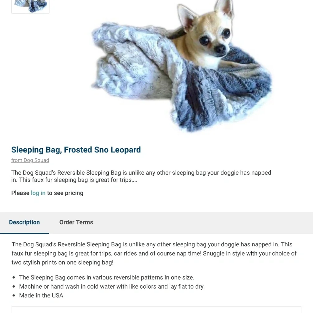 NWT THE DOG SQUAD Sleeping Bag, Reversible Frosted Snow Leopard